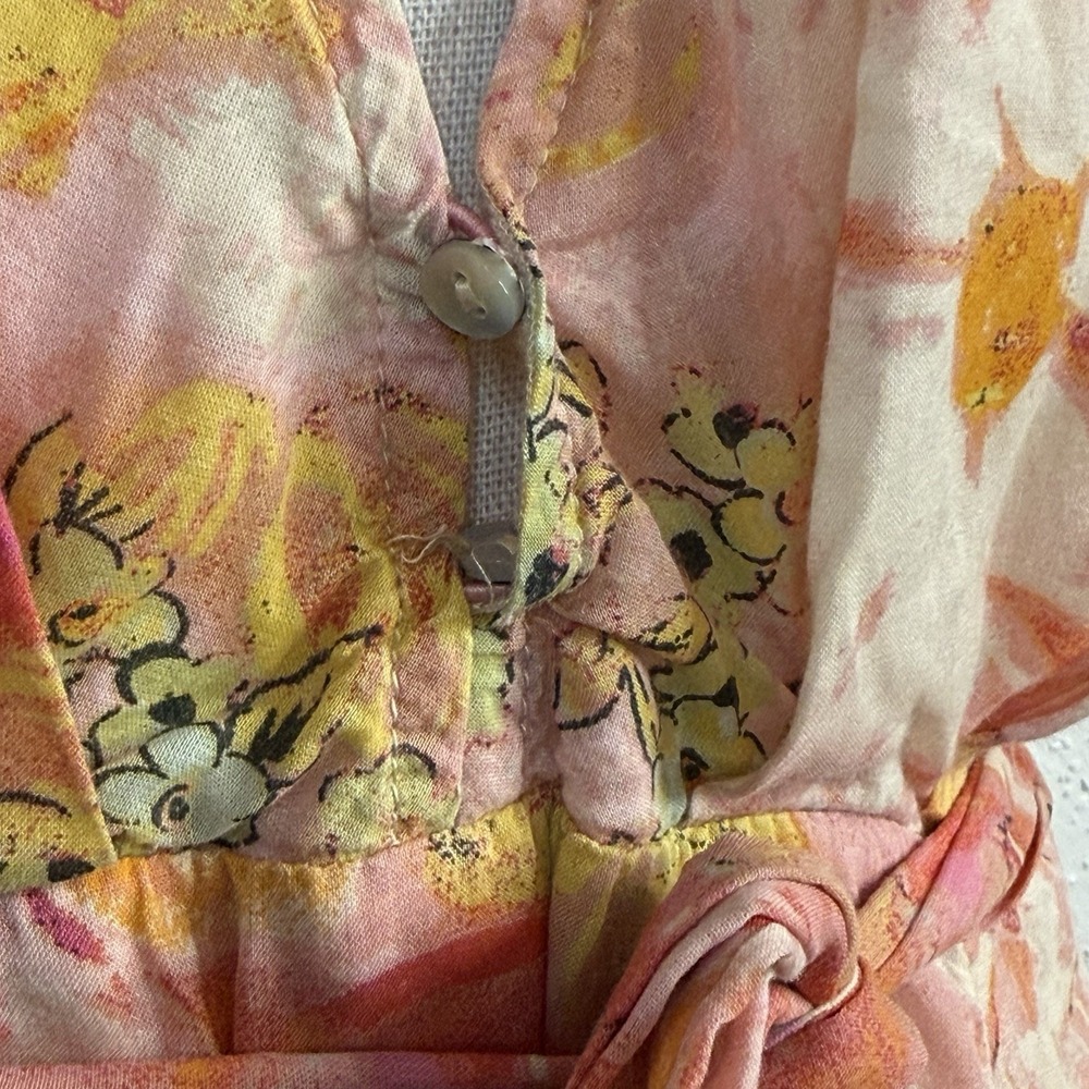 Free People Women's Floral V-Neck Short Sleeve Tie Waist Zip Short Dress Size S - Picture 5 of 12